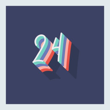 Rakam veya numara 24, 3D gölge rakam, tipografi en düşük tasarım.