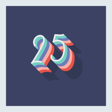 Rakam ya da numara 25, 3D gölge rakam, tipografi asgari tasarım.