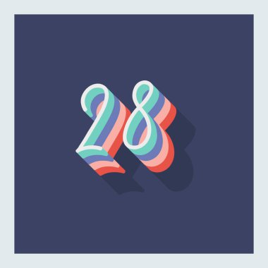 Rakam veya 28 numara, 3D gölge rakam, tipografi asgari tasarım.