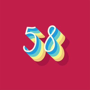 Kırmızı arkaplanda 3 boyutlu 58 numara izole edildi