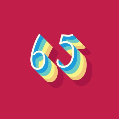 Kırmızı arkaplanda izole edilmiş 3 boyutlu 65 numara