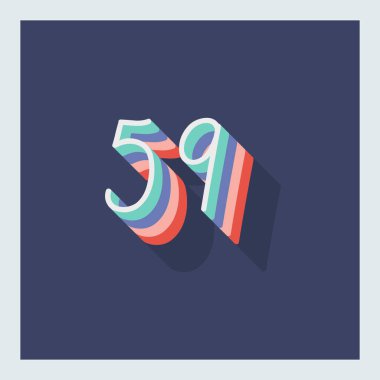Rakam veya 59 numara, 3D gölge rakam, tipografi asgari tasarım.
