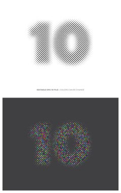 Yarım ton renkli ve görsel efektli tipografi. 10 numara.