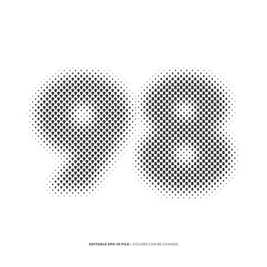 Yarım ton renkli ve görsel efektli tipografi. 98 numara.