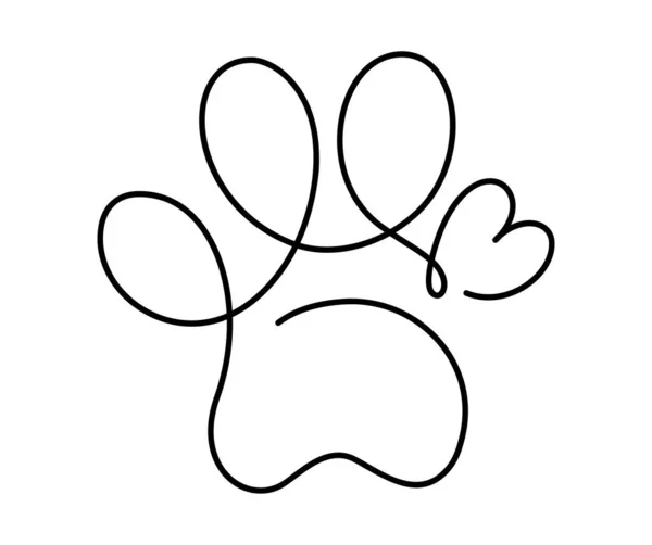 Серце Котячою Або Собачою Лапою Безперервному Логотипі Малювання Однієї Лінії — стоковий вектор