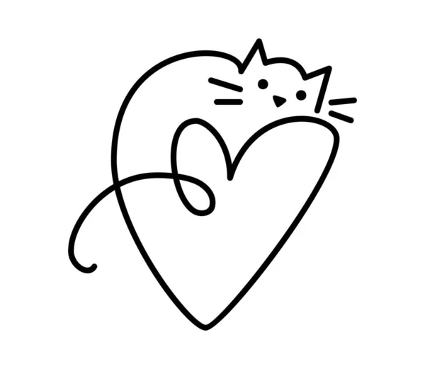 Cute Jeden Wektor Linii Kota Logo Serca Minimalistyczny Kot Abstrakcyjnym — Wektor stockowy