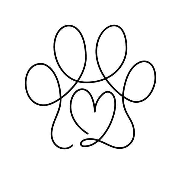 Herz Mit Katzenpfote Oder Hundepfote Durchgehender Einzeiliger Zeichnung Minimale Linienkunst — Stockvektor
