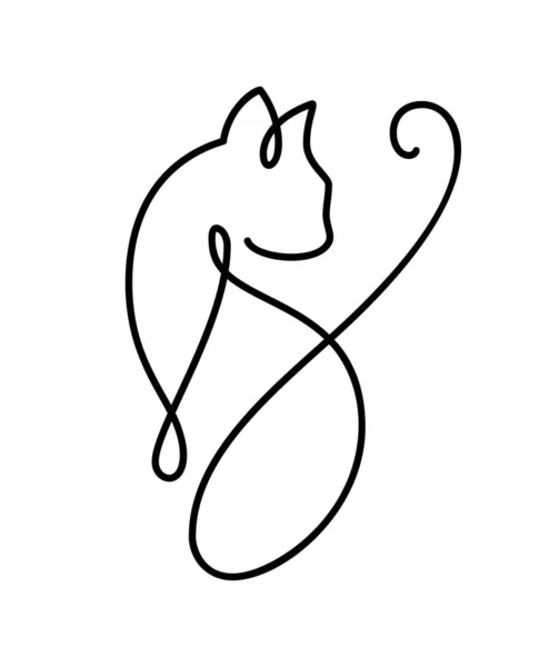 Kucing Garis Satu Vektor Lucu Dengan Logo Jantung Minimalis Kucing - Stok Vektor