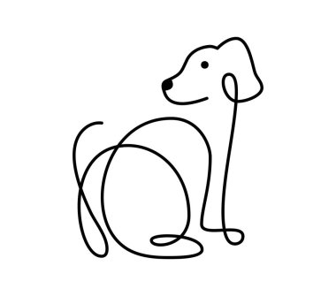 Şirin bir çizgi vektör köpek logosu. Soyut el çizimi tarzında minimalist bir hayvan, minimalist bir çizim. Güzel, soyut, çok az..