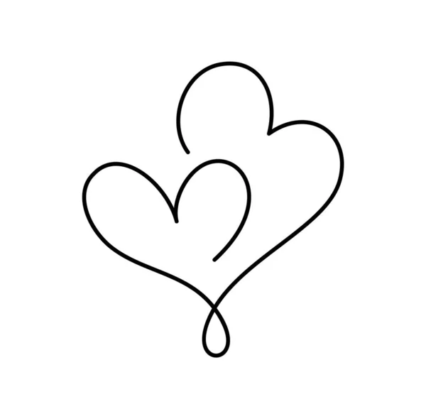 Two Hand Drawn Christmas Love Monoline Hearts One Line Logo — Stock Vector