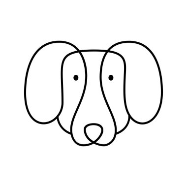 Şirin bir çizgi vektör köpek logosu. Soyut el çizimi tarzında minimalist bir hayvan, minimalist bir çizim. Güzel, soyut, çok az..