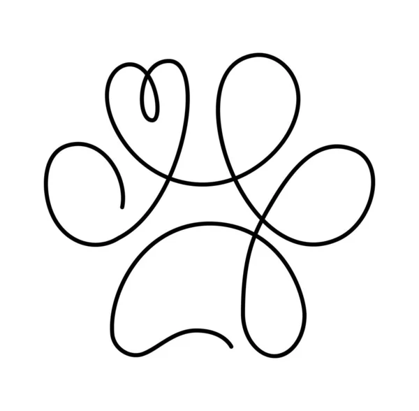 Heart Cat Dog Paw Continuous One Line Drawing Logo Minimal - Stok Vektor