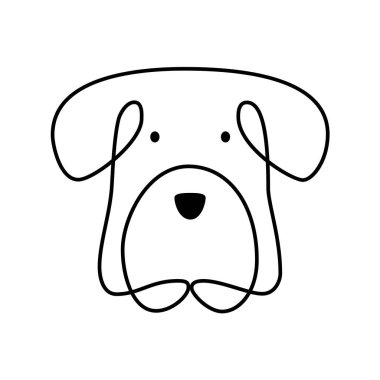 Bir çizgi köpek suratlı şirin vektör logosu. Soyut el yapımı minimalist hayvan İskandinav tarzı çizilmiş. Pankart, kitap tasarımı, web illüstrasyonu için kesintisiz satır çizimi.