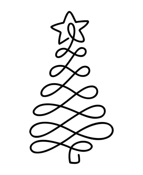 クリスマスベクトルは 星とモミの木のラインアート松 連続1線画 イラスト クリスマス ニューイヤー型コンセプトのミニマルなデザイン — ストックベクタ