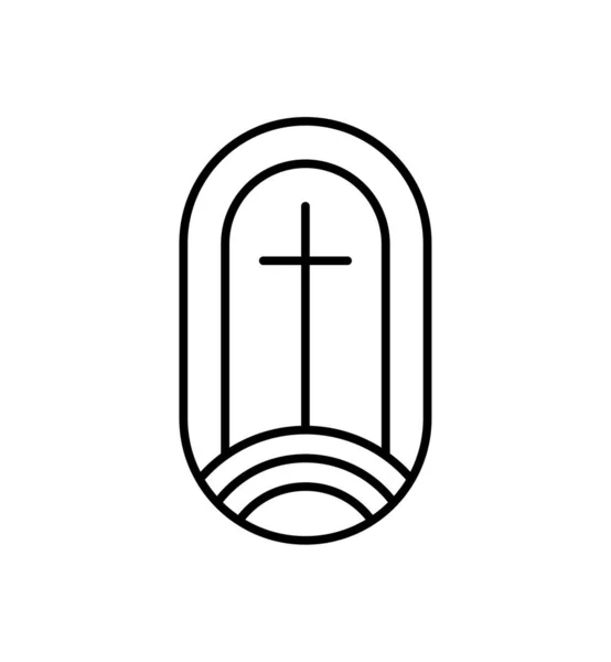 Religion Linje Kors Vektor Logotyp Kyrka Ikon Illustration Isolerad Jesus — Stock vektor