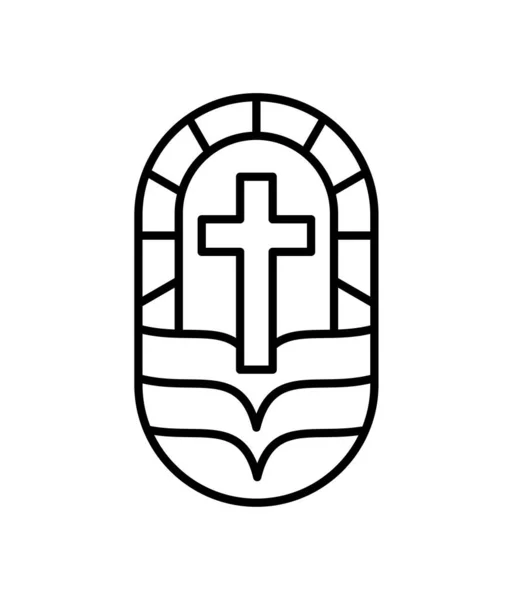 Din Çizgisi Çapraz Açık Kitap Vektör Logosu Kilisesi Simgesi Resmedildi — Stok Vektör