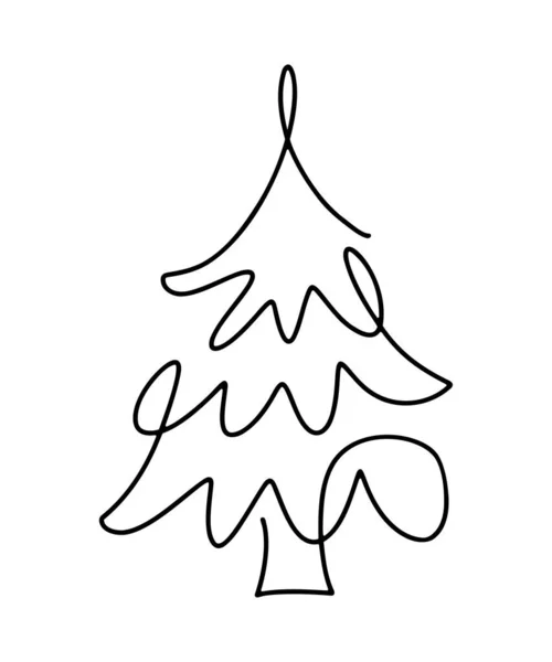 Рождественская Векторная Елочная Елка Непрерывный Рисунок Одной Линии Иллюстрация Минималистичный — стоковый вектор