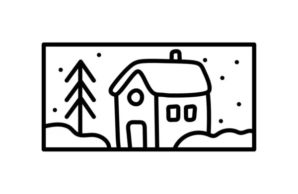 Christmas Advent Composition House Fir Tree Snow Hand Drawn Winter — Stock Vector