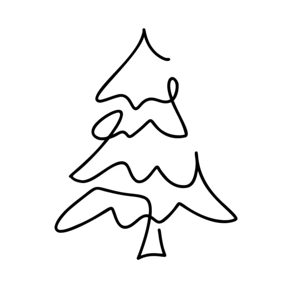 ベクトルクリスマスモミの木のラインアート 連続1本の線画松 イラスト Xmas New Year Typeのミニマリストデザイン — ストックベクタ