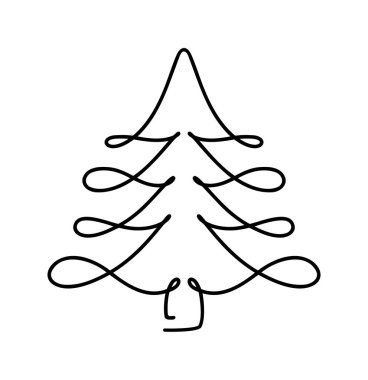 Vector Christmas köknar ağacı monolin sanatı. Çam ağacını çizmeye devam et. Xmas ve Yeni Yıl konsepti için illüstrasyon minimalist tasarımı.