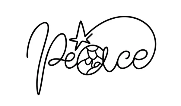 Peace Monoline Calligraphy Text Christmas Vector Religious Nativity Scene Baby — Stock Vector