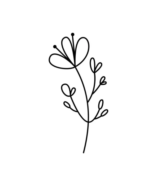 Primavera Vettore Stilizzato Fiore Foglie Con Linee Monolina Illustrazione Scandinava — Vettoriale Stock