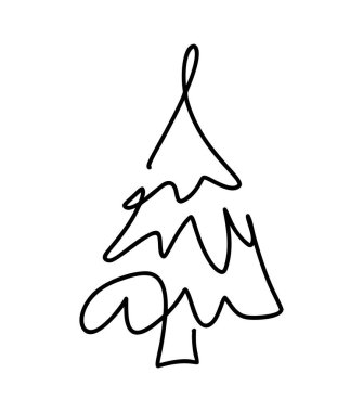 Vector Christmas köknar ağacı monolin sanatı. Çam ağacını çizmeye devam et. Xmas ve Yeni Yıl konsepti için illüstrasyon minimalist tasarımı.