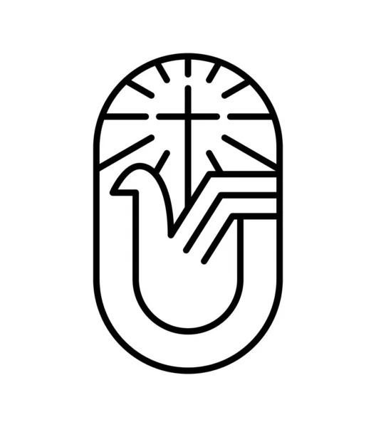 Религиозная Линия Пересекается Лучами Голубем Символ Святого Духа Векторная Икона — стоковый вектор