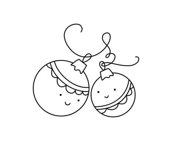 线手画了两个可爱的快乐情人球玩具夫妇的树 圣诞快乐与新年快乐 寒假庆祝活动的一个孤立的例证 — 图库矢量图片
