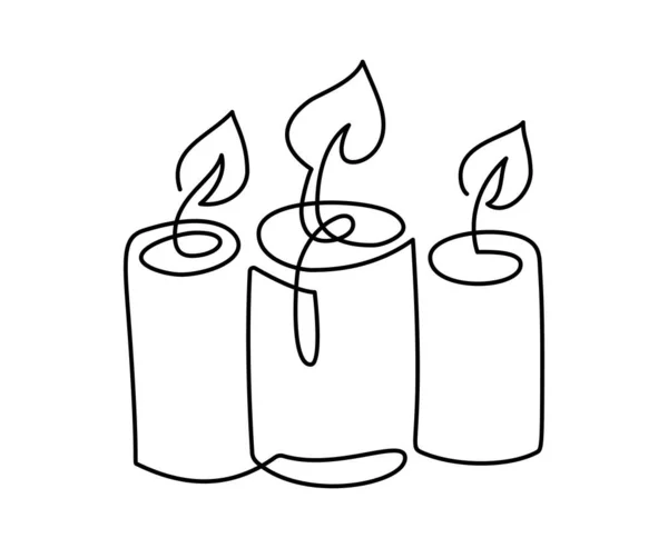 Hand Drawn One Line Vector Burning Three Candles Logo Icon — Stock Vector