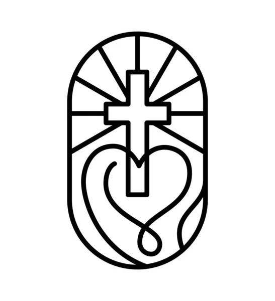 Religion Line Cross Heart Vector Logo Church Icon Illustration Isolated — Stock Vector