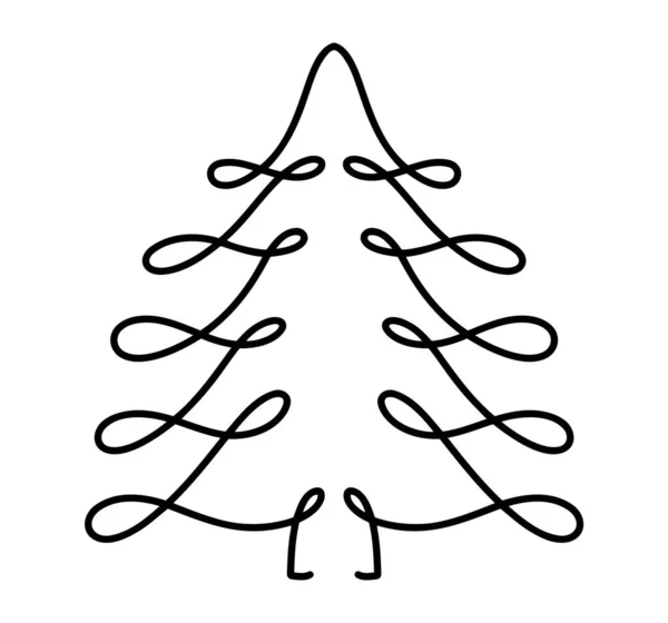 Vector Christmas Köknar Ağacı Monolin Sanatı Çam Ağacını Çizmeye Devam — Stok Vektör