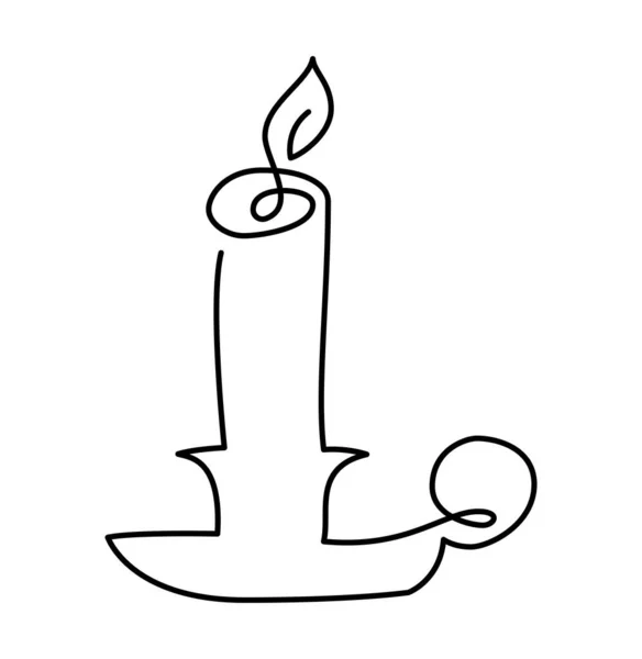 Ručně Nakreslený Jeden Vektor Hořící Symbol Loga Svíčky Průběžný Vánoční — Stockový vektor