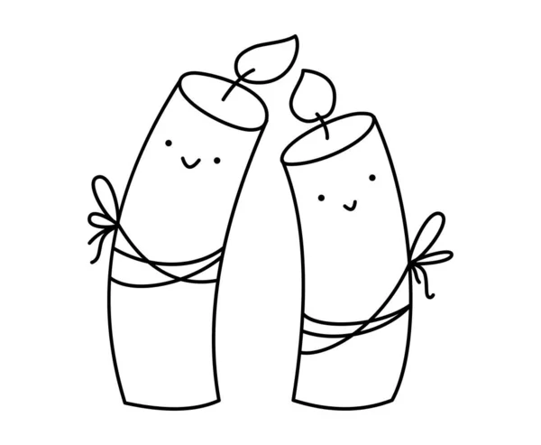 Couple Amour Heureux Souriant Bougies Romantiques Doodle Brûlant Illustration Noël — Image vectorielle