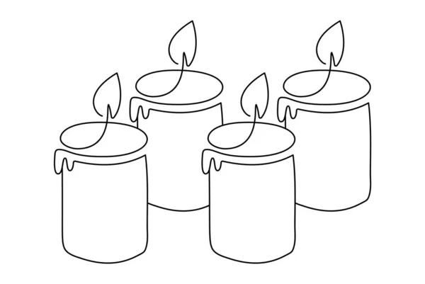 Hand Drawn One Line Vector Burning Four Candles Logo Icon — Stock Vector