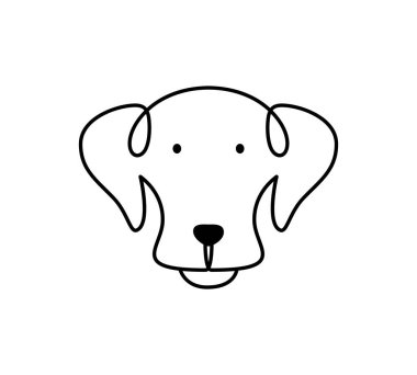 Şirin vektör bir çizgi köpek logosu. Soyut el çizimi tarzında minimalist bir hayvan. Siyah arkaplan grafik çizimi. Her amaç için harika bir tasarım.
