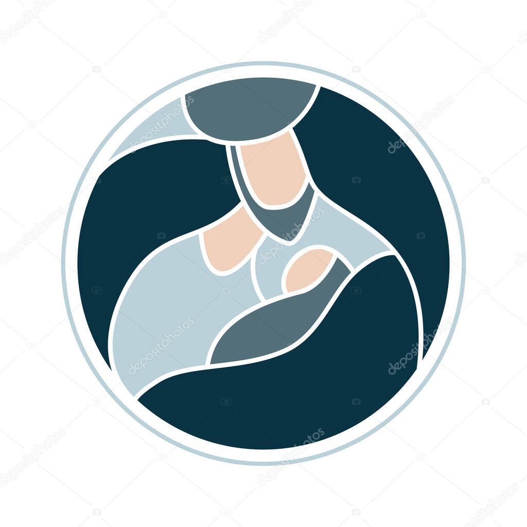 Vector color Christmas Christian religious Nativity Scene of baby Jesus with Mary and Joseph in round. Logo icon sketch. Doodle hand drawn illustration.