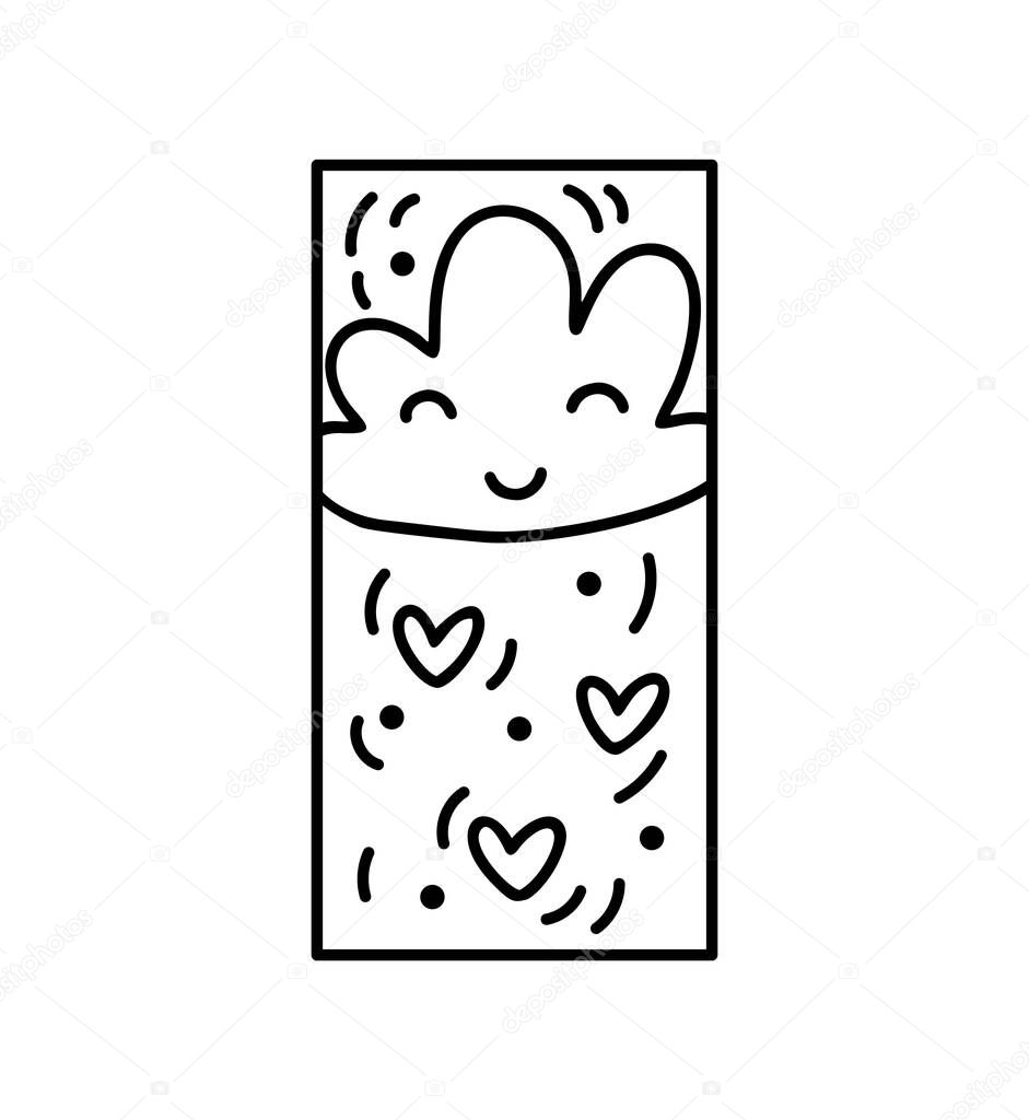 Valentine vector composition happy cloud and rain with hearts. Hand drawn love holiday constructor logo in rectangle vertical frame for greeting card, web design invitation.