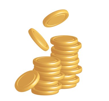 gold coins falling 3d realistic money vector cash icon with shadows isolated on white, accumulation bank concept.
