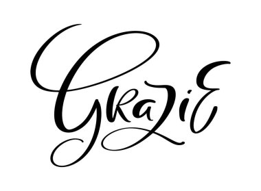 Grazie handwritten lettering text. Thank you in Italian language. Ink illustration. Modern brush calligraphy. Isolated on white background. Gratitude words for postcards.