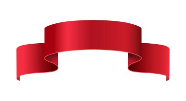 Red ribbon. Realistic glossy gradient banner, 3d festive or advertisement wavy elegance tape, empty curled paper or satin decorative element, blank vector decor with copy space isolated on white