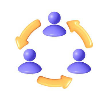 3D Vector User Sync or Switch Symbol Isolated mesh. Render User Exchange, Synchronization or File Transfer. User Profile with Arrows Icon. Employee Replacement or People Swap Position illustration.