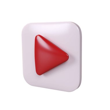 3D icon render social media red play video on white background with clipping path. Button for start multimedia player concept of video online translation, audio playback multimedia player illustration