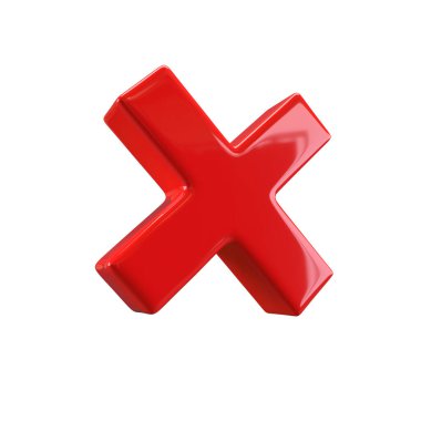 Red rejection icon render. 3D rejected sign. Check mark. Cross sign - can be used as symbols of wrong, close, deny etc. Created For Mobile, Web, Decor, Application. Illustration with clipping path.