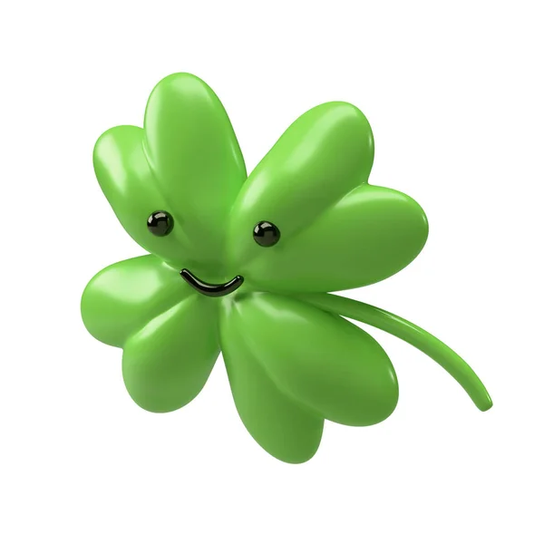 Green Clover Emoji Leaf Isolated White Background Four Leaf Clover — 스톡 사진