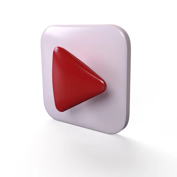 Icon Render Social Media Red Play Video Shaddow White Background — 图库照片