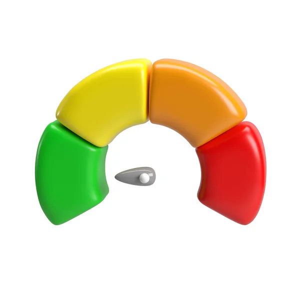 Значок Спидометр Стрелкой Приборной Панели Зеленым Желтым Оранжевым Красным Индикаторами — стоковое фото