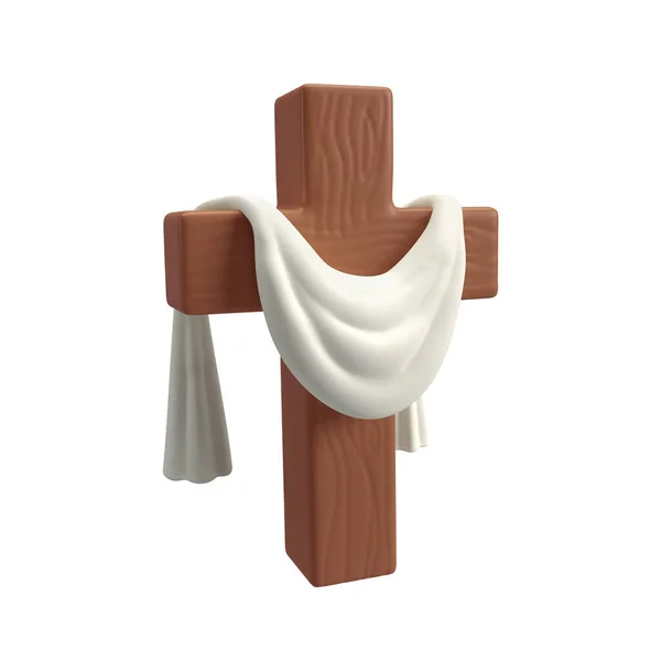 Ikon Trä Kors Med Vit Duk Textil Symbol För Jesu — Stockfoto