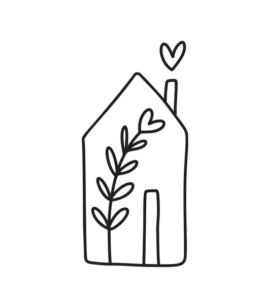 Scandi Valentine Line Ethno Logo House Flower Hearts Modern Abstract — Stock Vector