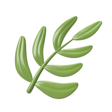 Şirin 3D ikon Detaylı Yeşil Palmiye Ağacı Şubesi. Kudüs 'te ya da Palm Sunday' de zafer girişi. Resim beyaz arkaplan kırpma yolunda izole edildi.